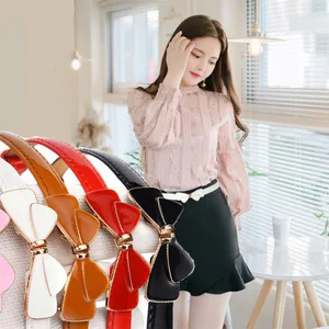 Аксессуары для девочек, модный пояс без отверстий, женские тонкие ремни, пряжка с бантом, ретро ремни из искусственной кожи, женский пояс для платья