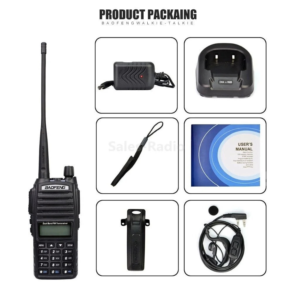 Real 8W Portable Radio Walkie Talkie Baofeng UV-82 Dual PTT Two-way Radio Vhf Uhf Amateur Radio Receiver UV82 Two Way Transmiter