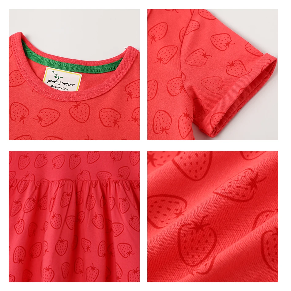 

VOGUEON 2021 New Summer Fashion Short Sleeve Dress Girl Strawberry Print Cartoon Children Clothes High Quality Kids Casual Dress