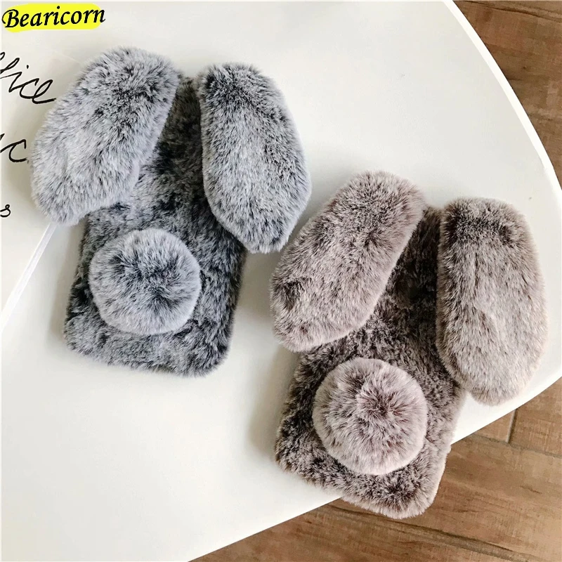 Soft Plush Case For Huawei Y8p Y7p Y6p Y5p Y9a Y9s Y6s Y8s Y5 Y6 Y7 Y9 Pro Prime 2017 2018 2019 Furry Rabbit Bunny Fur Cover
