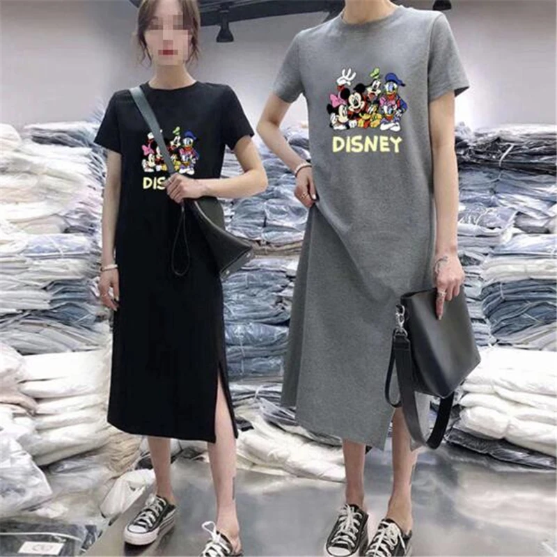 DISNEY Микки Минни Дональд Дамское Платье утка мультяшная футболка с коротким