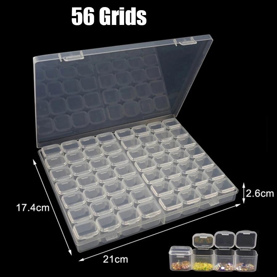 64/56/28 Cells Plastic Storage Box Stickers Sets For Diamond Painting Accessories Tools Bead Tray Plate Case Container Organizer | Дом и сад