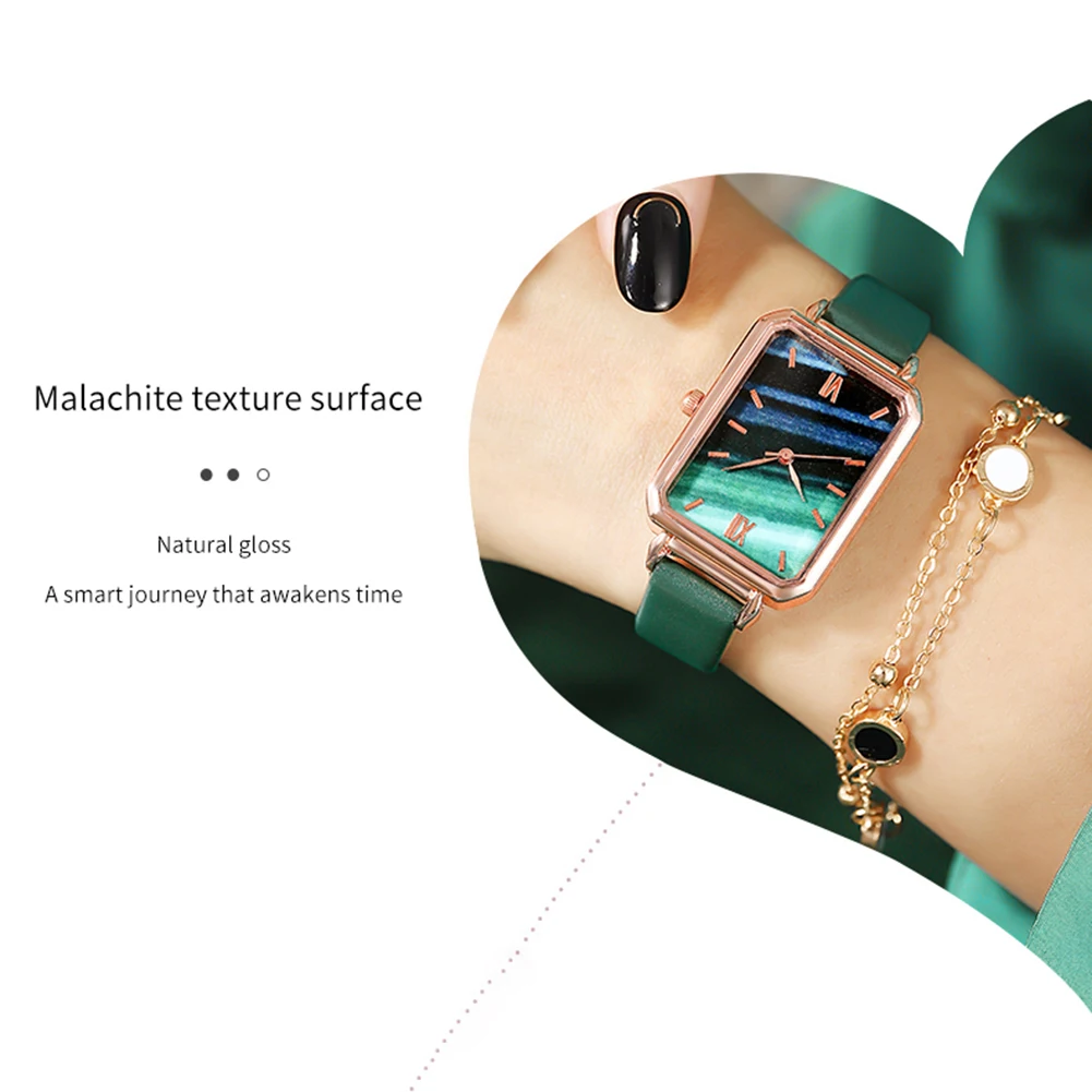 

Women Lady Simple Green Square Indicator Analog Dial Wrist Watch with Bracelet Fashion Watches