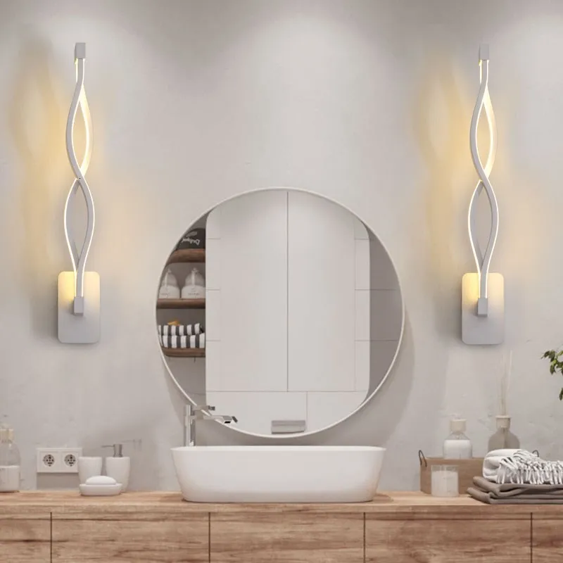 安い LED ベッドサイド壁ランプダイニングルーム浴室ミラースパイラル白黒ランプシェードヨーロッパウォールライト器具