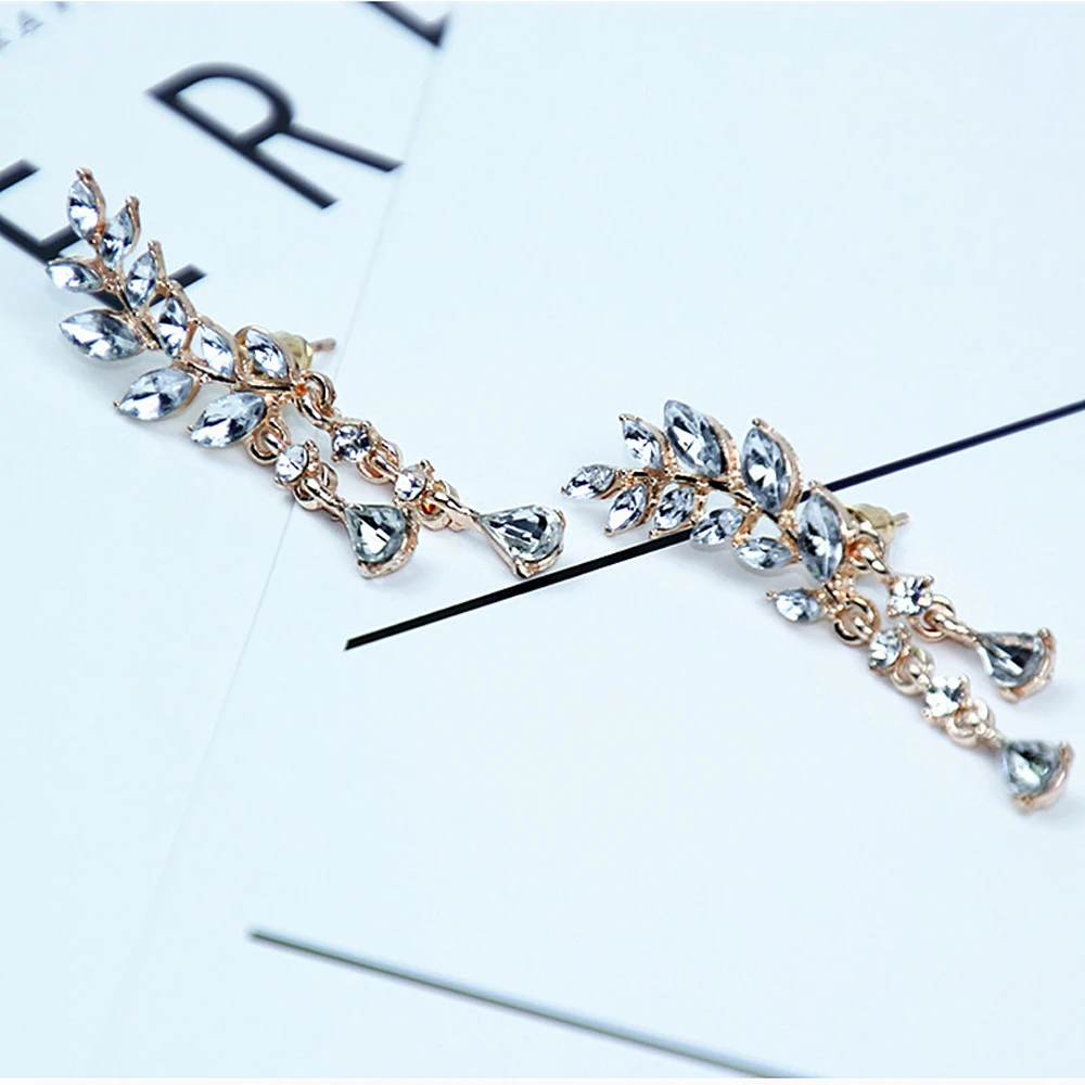 Хрустальные листья серьги в форме крыла ангела Стразы инкрустированные сплав