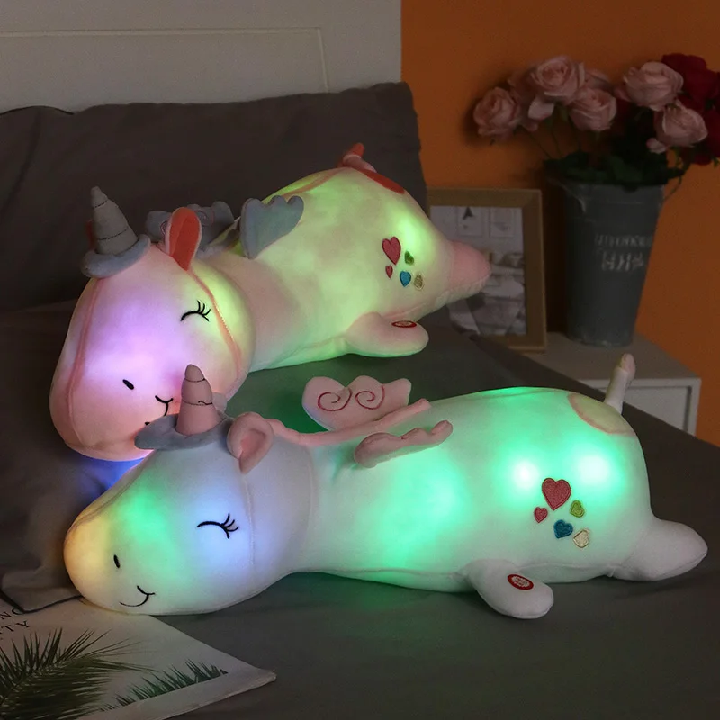 Светящийся светящийся Единорог, плюшевые игрушки для детей, радужная светодиодная подсветка, мягкая набивная Милая Подушка-животное, куклы...
