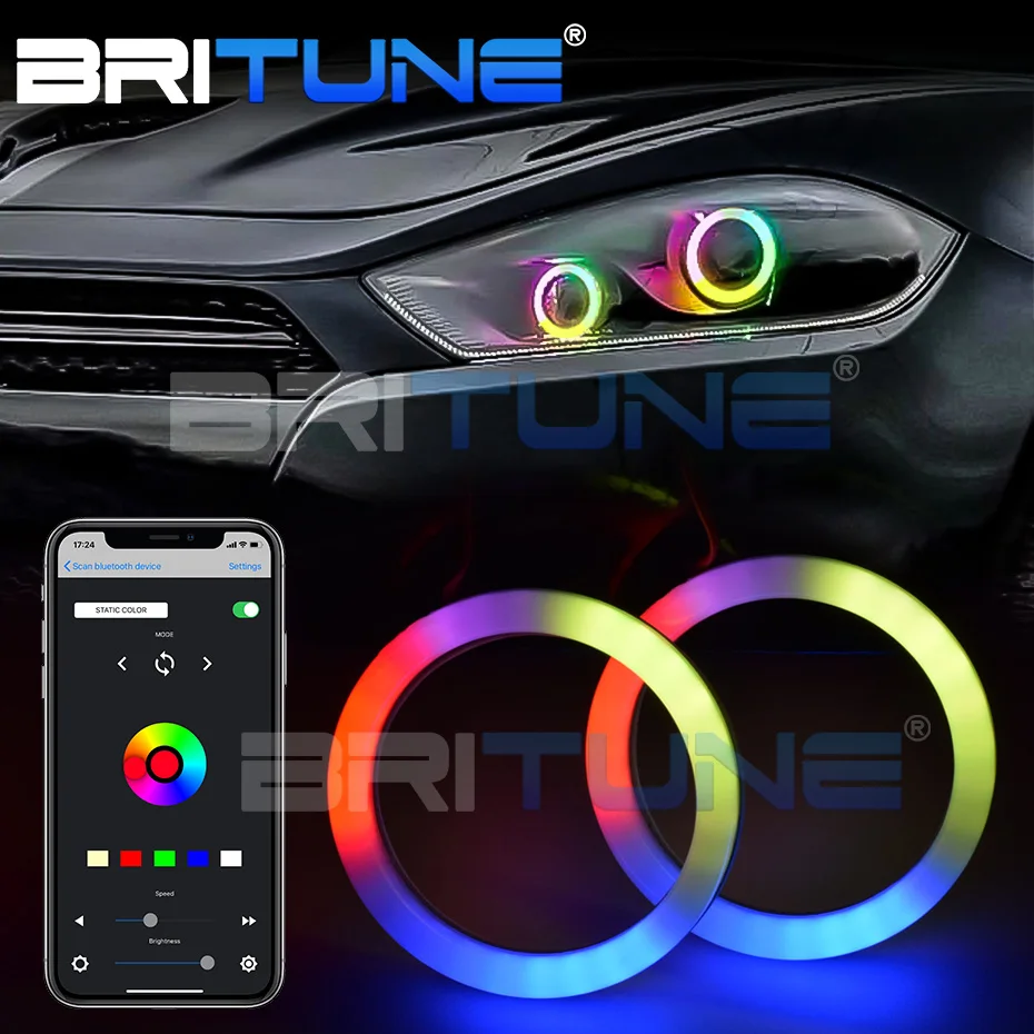 

LED Angel Eyes RGB Halo Dynamic Sequential Light Bluetooth-compatible APP Revolving Rings For Projector Lens Headlight Tuning