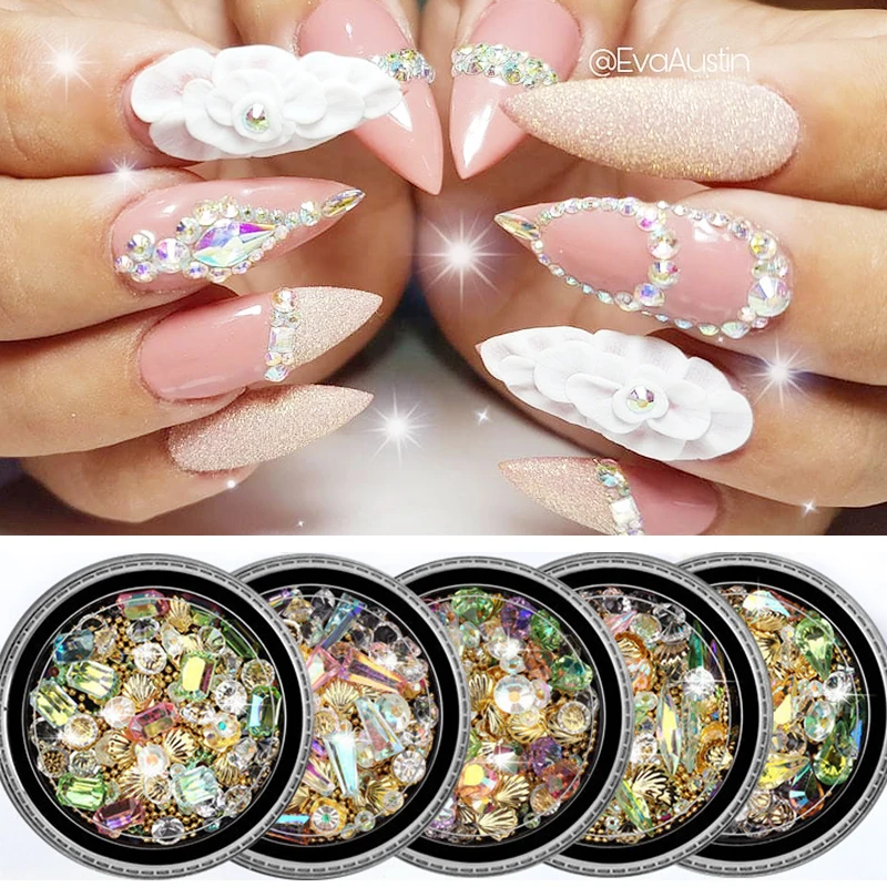 1 коробка Красочные золотые хрустальные стразы бусины для ногтей смешанные