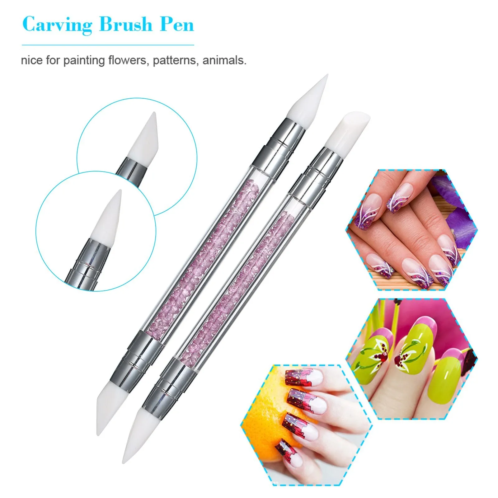 

5Pcs/Set Nail Art Sculpture Pen Dual Tipped Silicone Rhinestone Nail Art Design Painting Pen Set Nail Polish Carving Pen