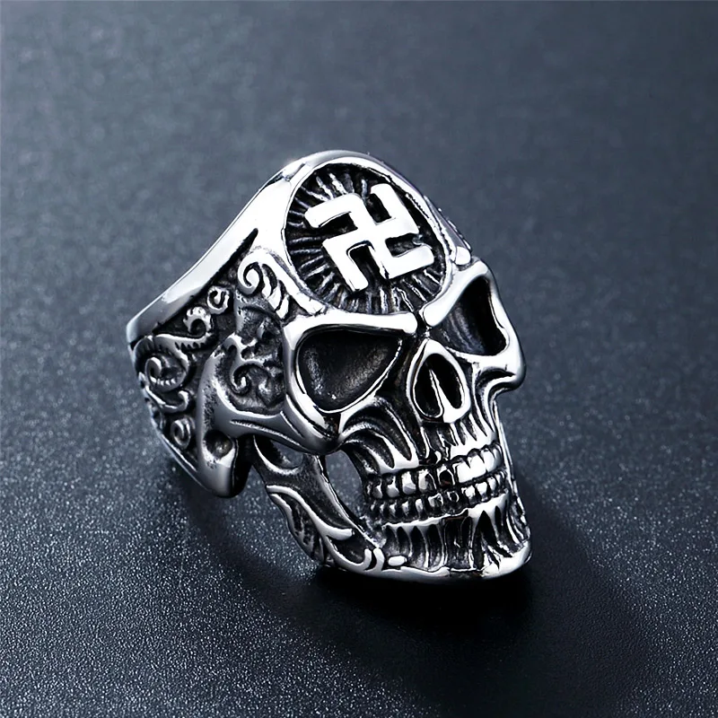 Винтажное кольцо с буддистским знаком черепом свастики мужское дьяволом