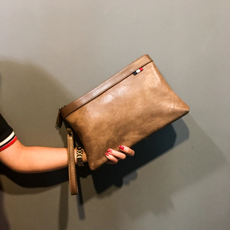 

Simple Classic Men Envelope Clutch Bag Soft Leather Design Business Day Clutches With Wristlets Handbags Slim Phone Key Purses