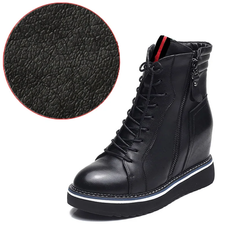 black no fur DORATASIA/Новые Модные ботильоны из натуральной кожи обувь, увеличивающая рост Женские Повседневные Вечерние ботинки из органической кожи на осень и зиму женская обувь 33-40 - Цвет: black no fur