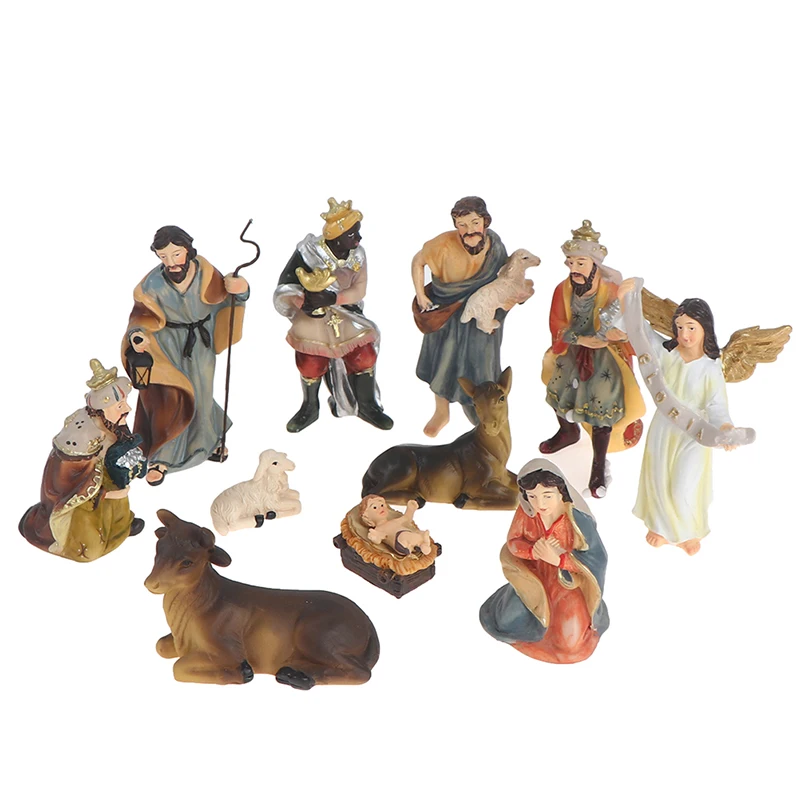 1Set Jesus Manger Miniatures Ornament Statue Nativity Scene Christmas Crib Figurines Baby Church Catholic Gift Home Decor | Дом и сад