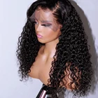 26 дюймовый длинный кудрявый черный синтетический кружевной передний парик для чернокожих женщин, парик для глубоких волос, высокотемпературный натуральный парик для волос