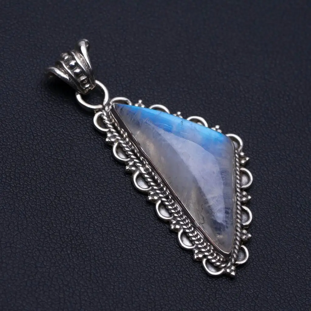 Натуральный Радужный Лунный Камень в стиле панк 925 пробы серебряный кулон 2 &quotP0046