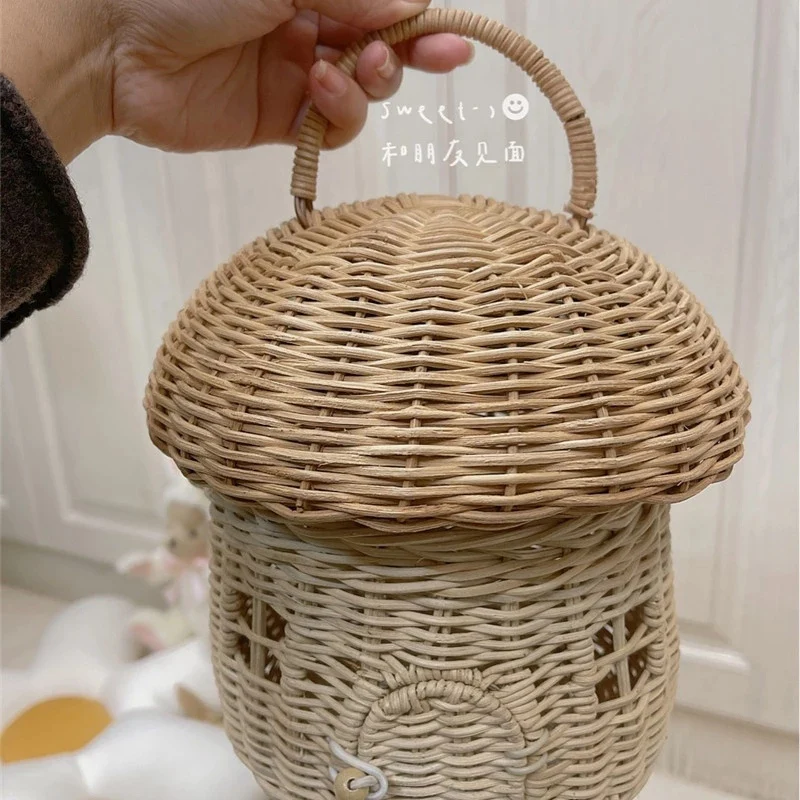 

Handmade Kids Room Decoration Nordic Style Children Bedroom Kindergarten Rattan Weaven Mushroom Craft Storage Decor