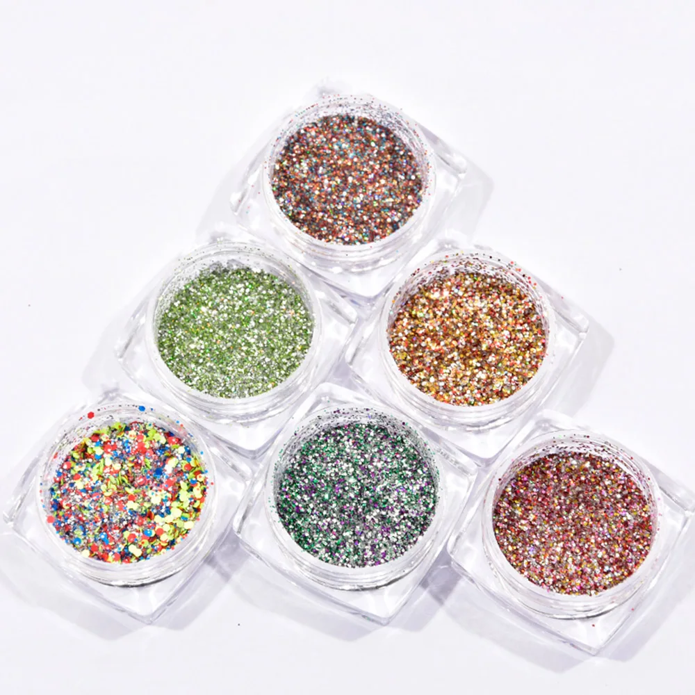 6 бутылок/набор лазерный лак для ногтей блестящий порошок блестки серебро