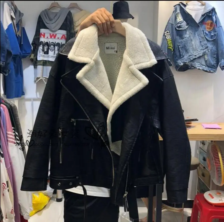 Новинка осенне зимнее утолщенное пальто из искусственной кожи в Корейском стиле