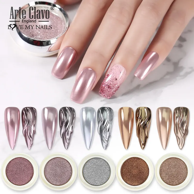 

Arte Clavo 2021 Hot Holographics Nail Powders Shining Rose Gold Metal Mirror Powder For Nail Art Chrome Pigment DIY Accessories
