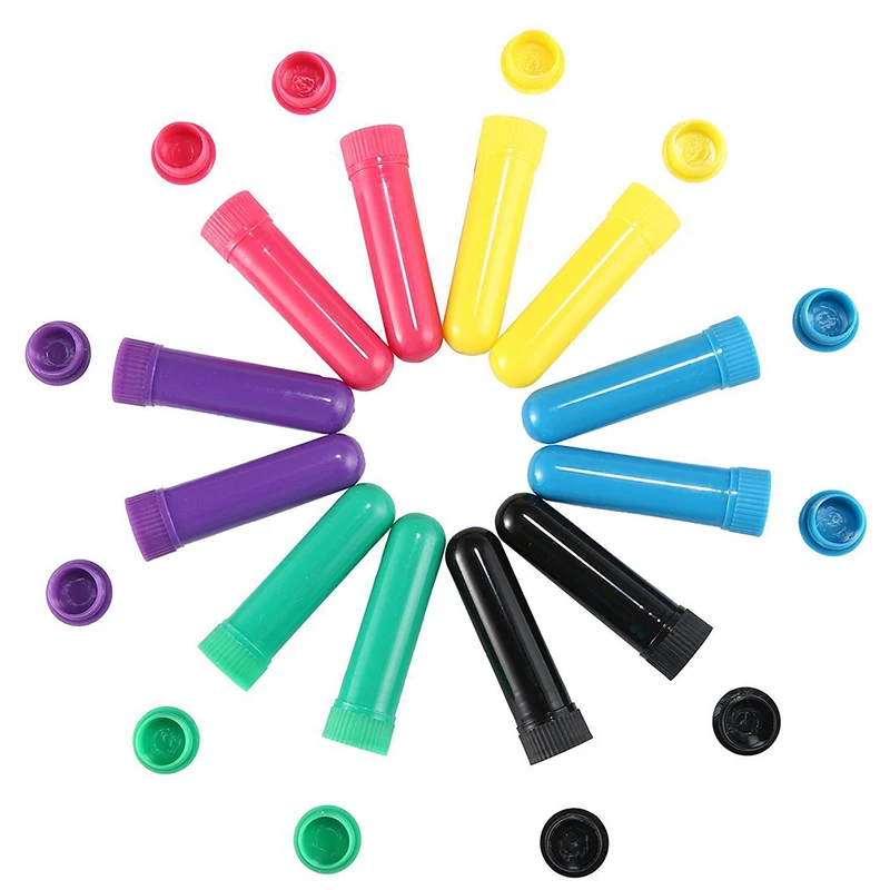 

10Pcs Colored Plastic Blank Nasal Aromatherapy Inhalers Tubes Sticks With Wicks For Essential Oil Nose Nasal Container