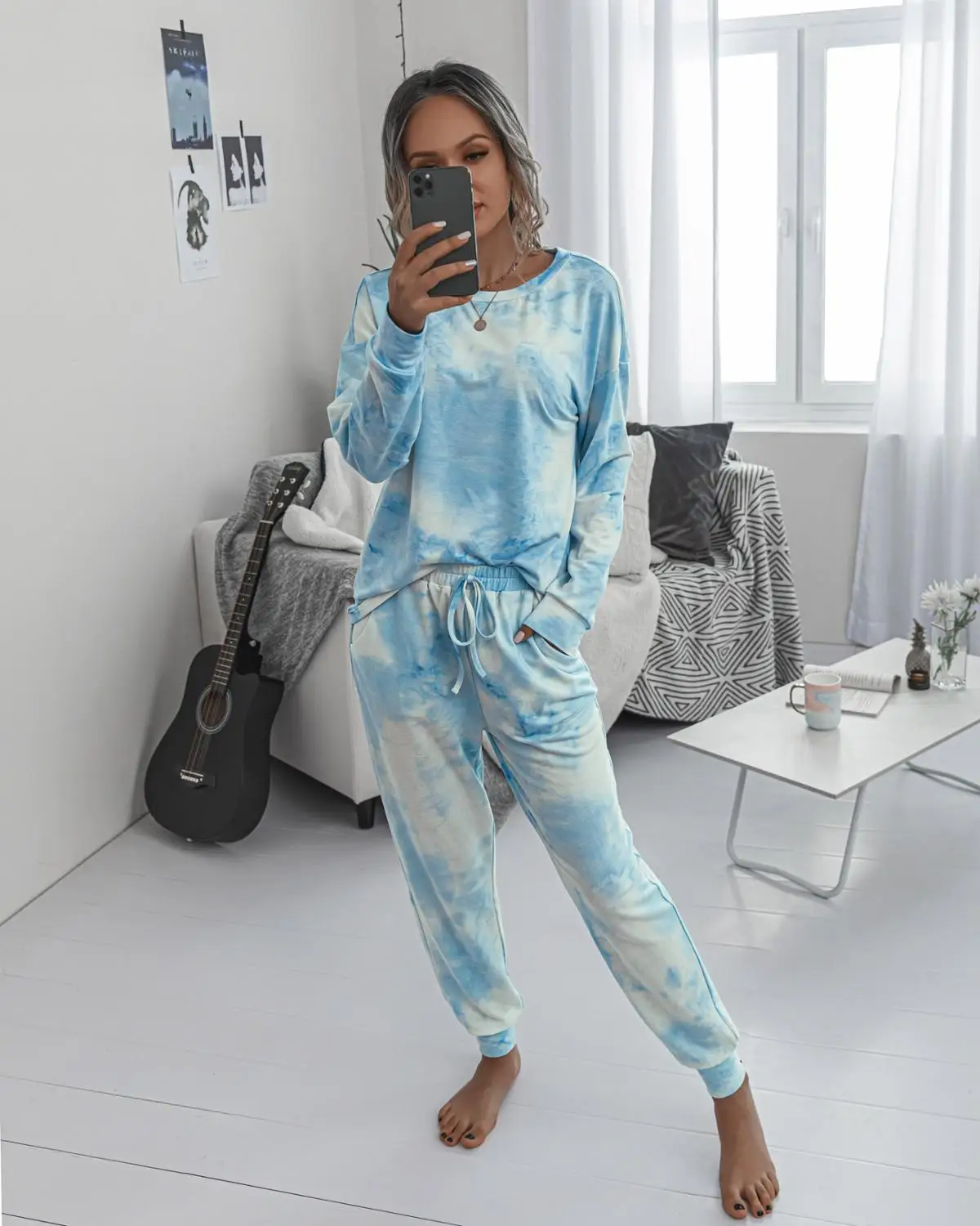 

2020 Women's Homewear Long Sleeve Printed Round Neck T-shirt Trousers Ladies Suit Two-piece Suit Sexy Homewear Sport Wear
