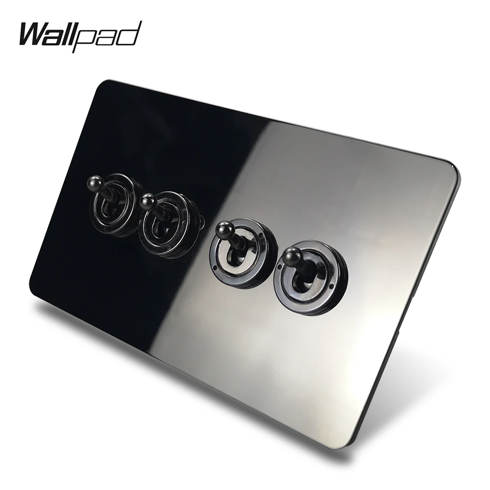 

Wallpad 4 банды 2 пути тумблер двойная пластина настенный выключатель черный никель нержавеющая сталь панель