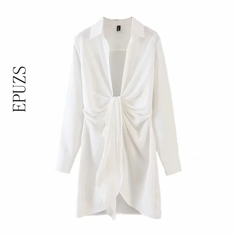 

Женская Длинная блузка на пуговицах, белая винтажная блузка с глубоким v-образным вырезом и асимметричным бантом, в Корейском стиле