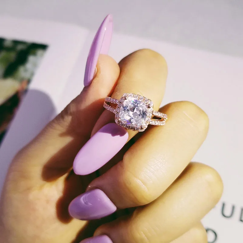 Розовое золото Цвет 925 серебро обручальное кольцо комплект ювелирных изделий для