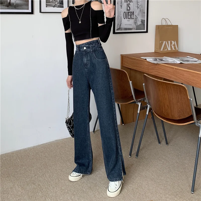 

CMAZ 2021 Vintage High Waist Straight Pants for Women Streetwear Loose Female Denim Jeans Buttons Zipper Ladies trouser