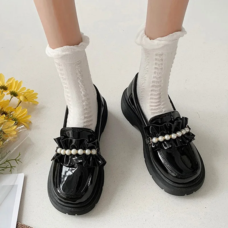 Туфли женские в стиле Лолита брендовая Униформа Jk с жемчугом удобные Ретро на