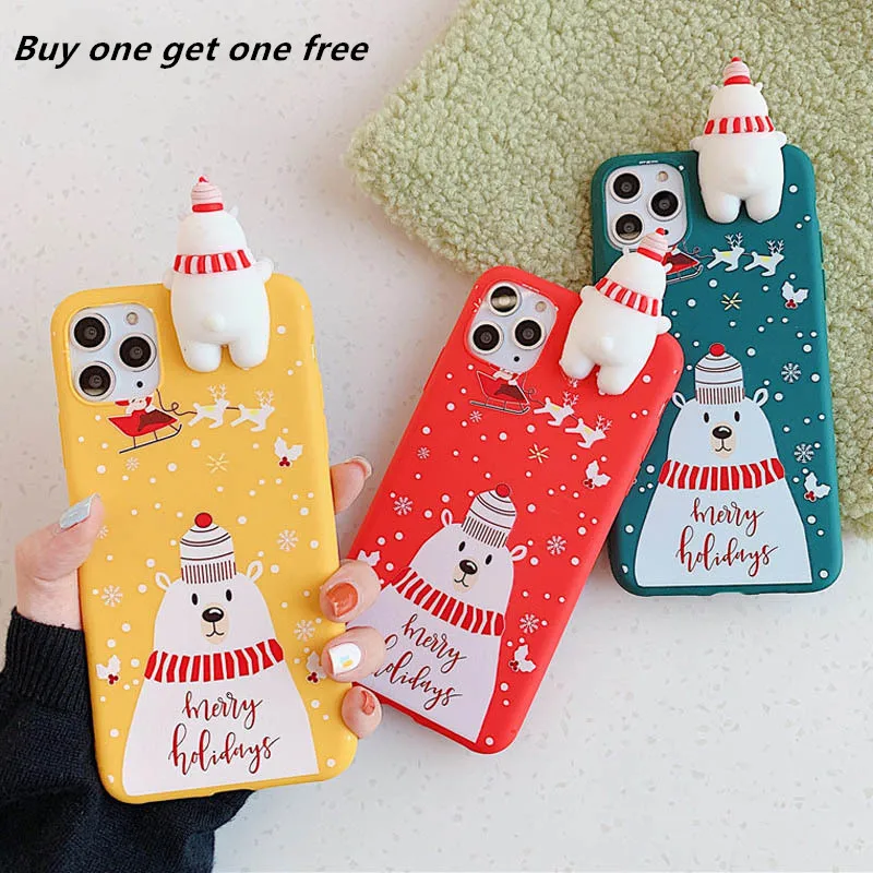 Мультяшный 3D чехол с оленем снеговиком для iPhone 11 Pro Max X XS XR Xs 6 6s 7 8 Plus Merry Christmas