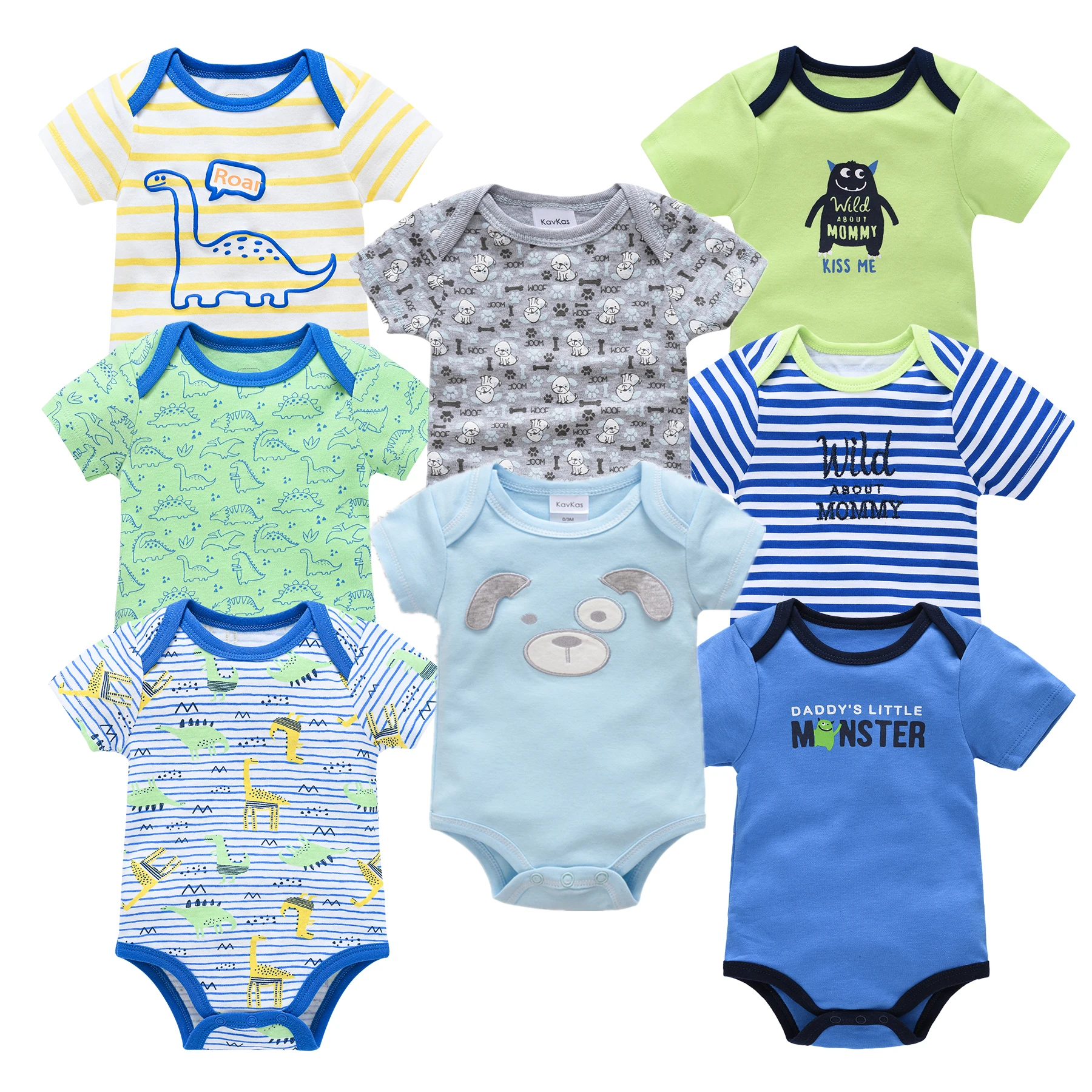 

Honeyzone 8pcs/Set Romper Short Sleeve Baby Costume Infant Cute Cartoon Print Tutine Neonato Jumpsuits Newborn Baby Boys Clothes