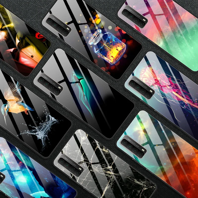 Стеклянный чехол для Huawei Y7A задняя крышка телефона с черным силиконовым бампером