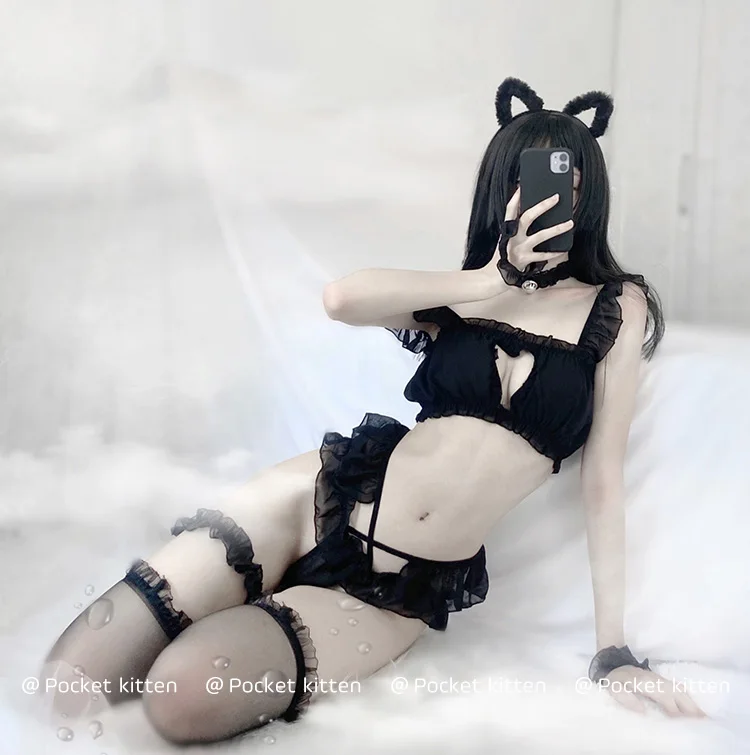 

Sexy Lingerie Bikini Vestidos Costumes Adult In Carnival Party Anime Cosplay for Lovely Cat Breast Underwear Hollow Out Bra Set
