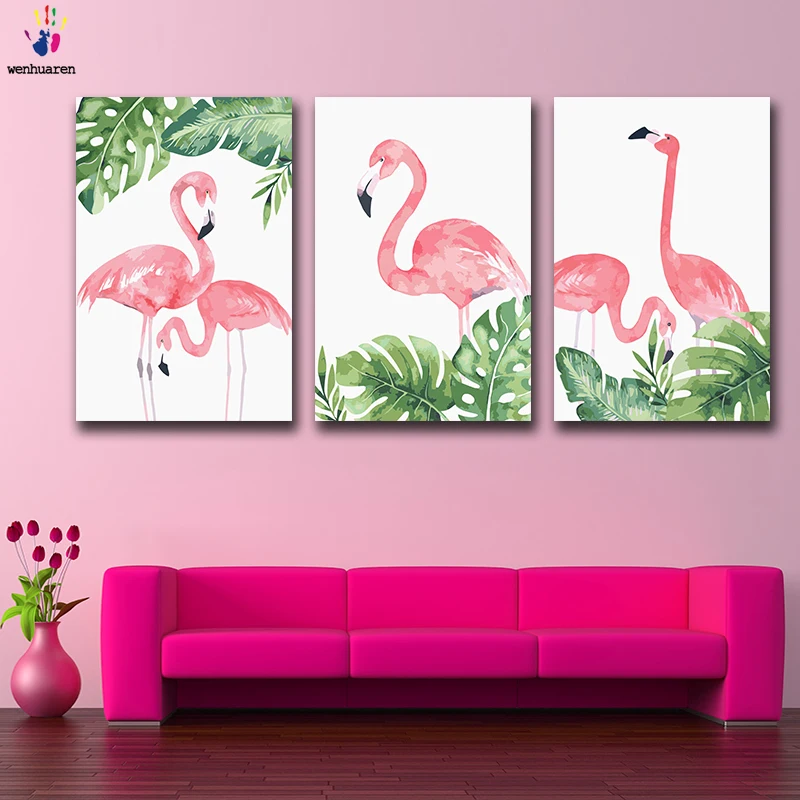 

DIY colorings pictures by numbers with colors Flamingo picture drawing painting by numbers framed Home decor three pieces