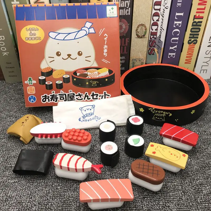 

Wooden Sushi Set Japanese Kitchen Food Mold Sushi Plate Japan Fake Food Bento Gift Box Includes Salmon Tunas Caviar