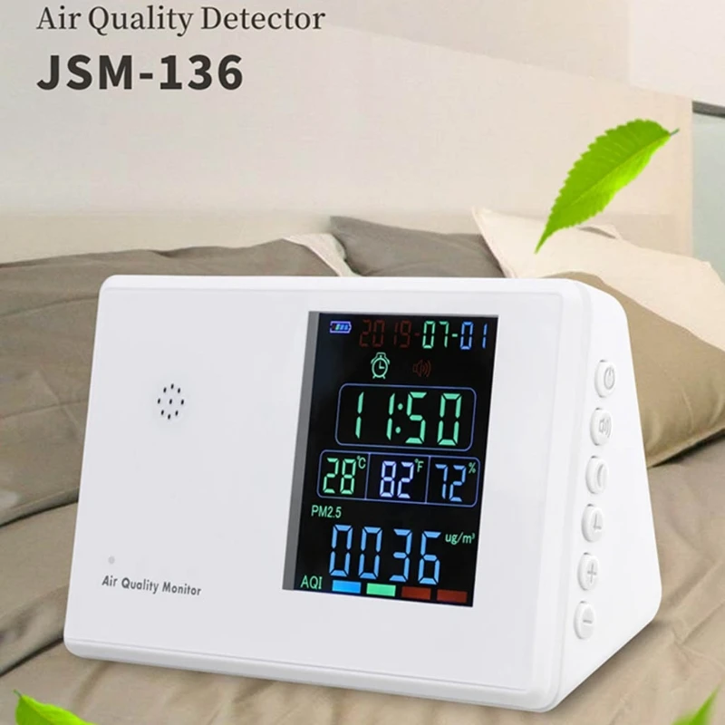 

Air Quality Detector Formaldehyde Carbon Dioxide TVOC PM10 Tester Temperature Humidity Detection Meter Alarm Clock