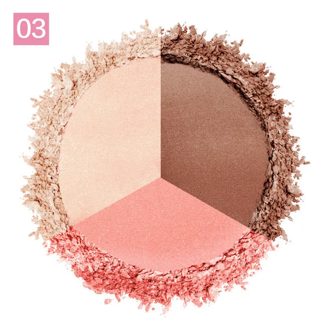 03 BeautyBigBang 3 цвета пудра для лица хайлайтеры Iluminador бронзатор макияж розовый коричневый Блестящий бронзер Maquillaje палитра контур - Цвет: 03