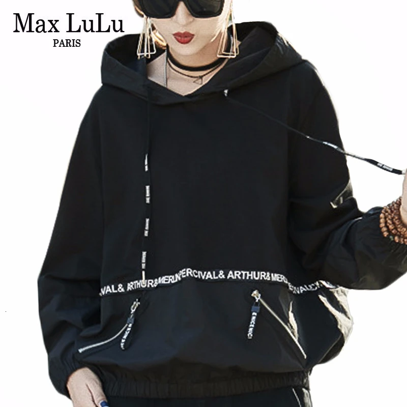 Женская толстовка с капюшоном Max LuLu свободная уличная одежда принтом в Корейском