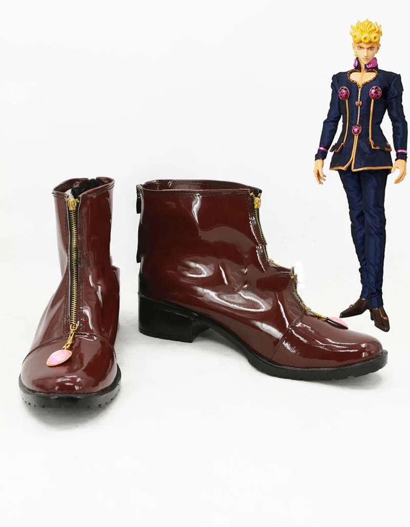 

Cos Shoes JoJo's Bizarre Adventure Cosplay Role Giorno Giovanna Reddish Brown Leather Animation Shoes