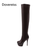 dovereiss fashion womens shoes winter new stilettos heels platform elegant white over the knee boots concise mature size 45 46