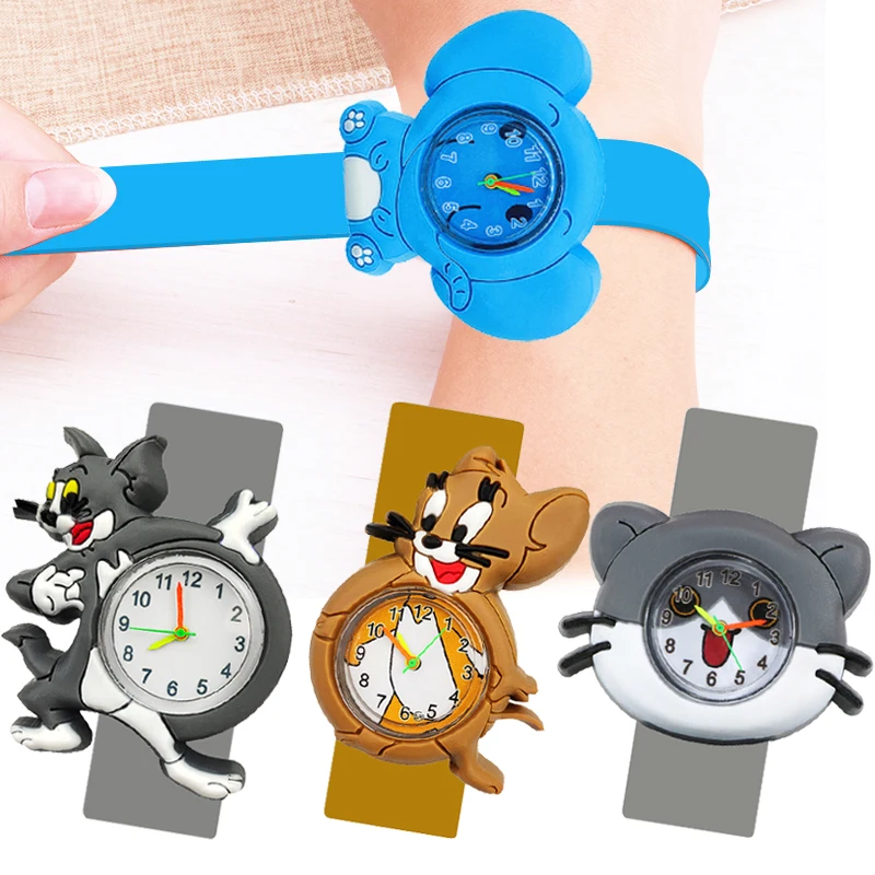 

Cat and Mouse Children Watch Kids Toys Girl Boy Student Clock Elephant Panda Colourful Silicone Cute Baby Party Gift Slap Watch