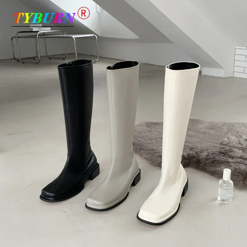 

2022 New Women Boots Ladies Shoes Slip on Ankle Mid Calf Platform Non Pu Leather Soft Footwear Woman Fashion Autumn Winter