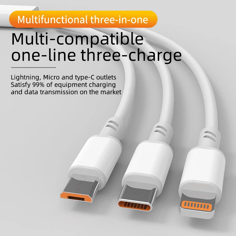 type c usb data cable 3 in 1 charging cable suitable for android iphone type c huawei xiaomi iphone mobile phone charging cable free global shipping