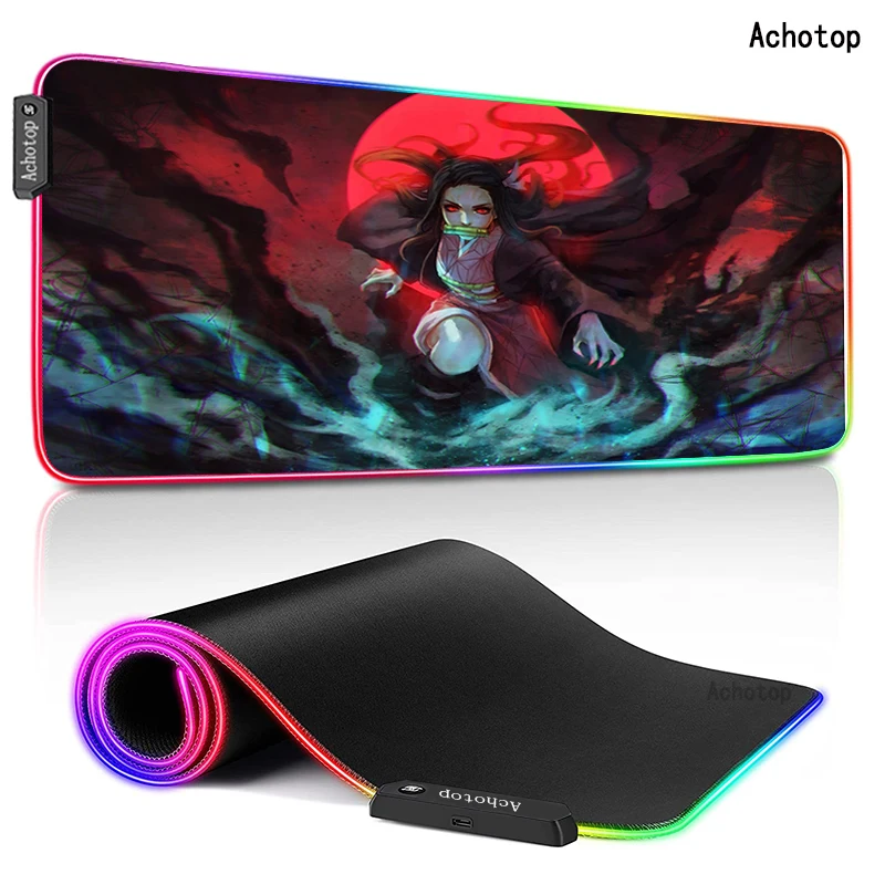 

Игровой коврик для мыши с рассеканием демонов, размер XXL, RGB, очень большой скоростной Настольный коврик для клавиатуры и мыши, 900x400 мм