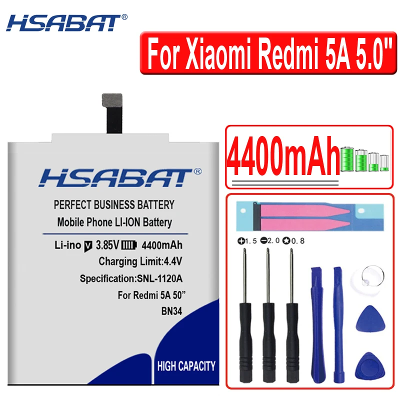 

Аккумулятор HSABAT BN34 на 4400 мА · ч для Xiaomi Redmi 5A, 5,0 дюйма, 5,0, 5 дюймов, Замена аккумулятора