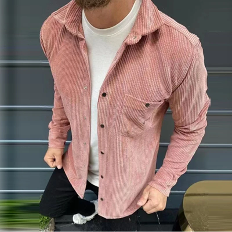 

Men's New Casual Solid Color Corduroy Jacket 2022 Spring Single-Breasted Lapel Shirt Jacket Fashion Long-Sleeved Autumn Jacket