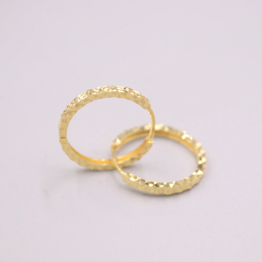 

Real Pure 18K Yellow Gold Earrings Gift Carved Circle Hoop Earrings About 1.5g For Woman
