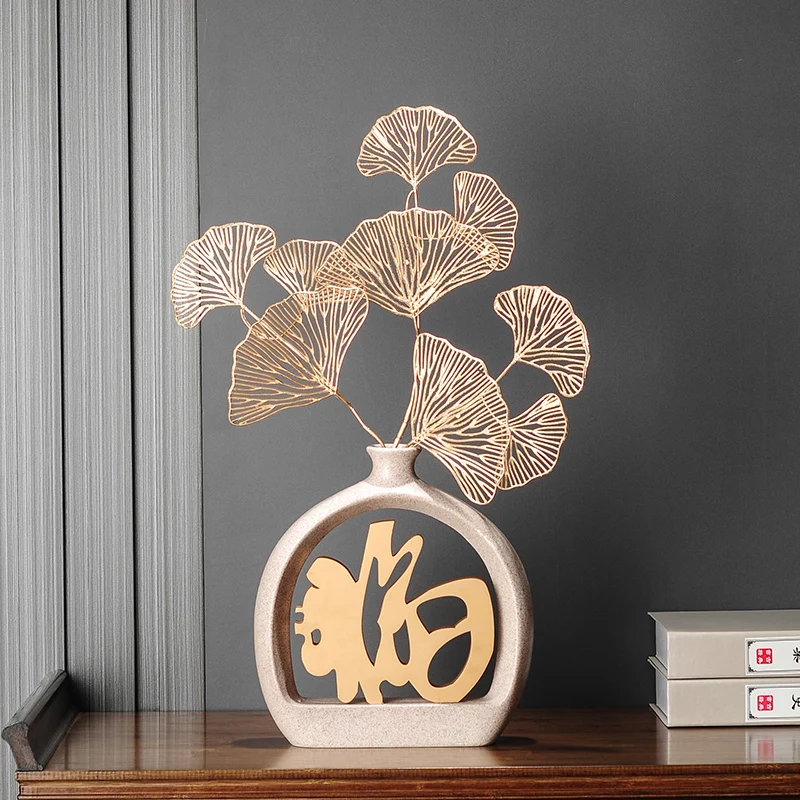 

Luxury Plant Figurines Art Creativity Modern Golden Living Room Figurines Design Chinese Decoracao Para Sala Home Decor DM50GT