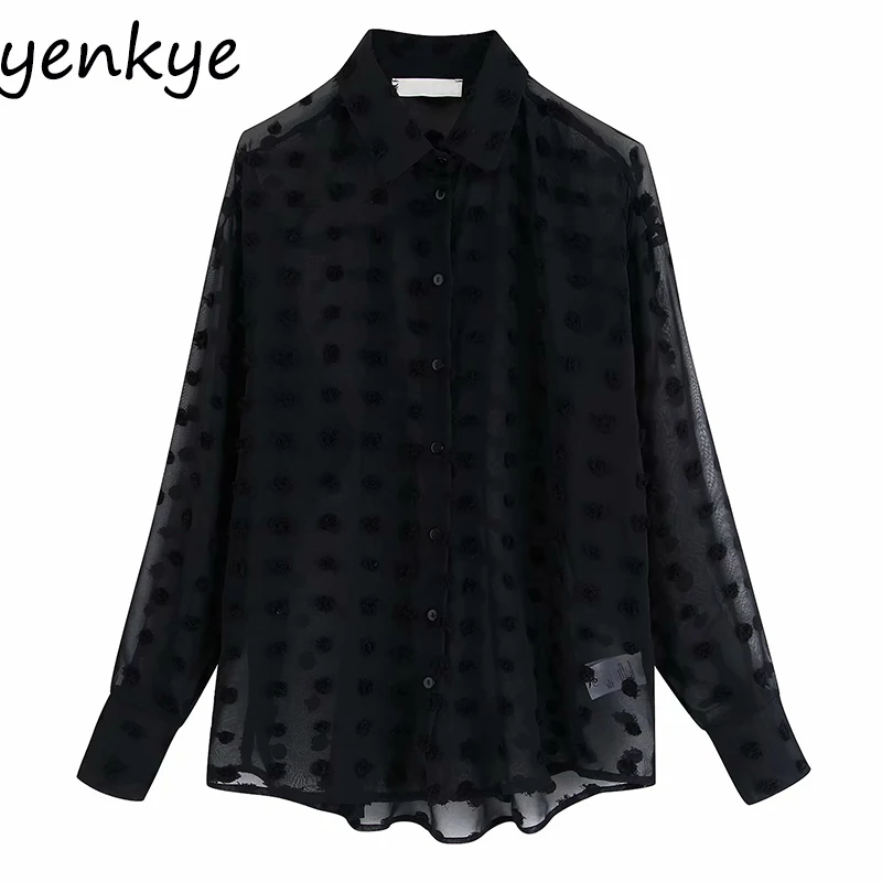 Винтажная черная блузка с вышивкой Женская пикантная полупрозрачная уличная